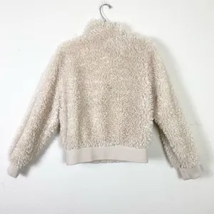 Zara TRF Ivory Cream Faux Fur Cropped Zip Up Sherpa Teddy Bomber Jacket Size S thumbnail 2
