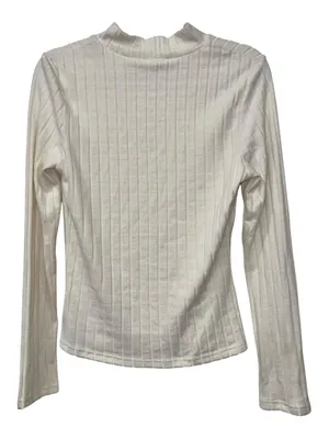 Commense Mock Neck Ribbed Knit Top Apricot Cream XL Stretch Long Sleeve NWT thumbnail 9