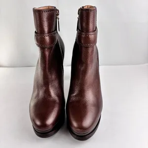 Talbots Brown Leather Platform Ankle Booties Heels Size 7.5 B Made in Brazil thumbnail 8