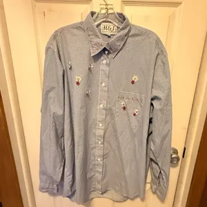 Vintage H & J Blouse with Ladybugs Blue Size XL thumbnail 3