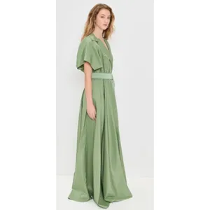Norma Kamali Super Oversized Sleeveless Boyfriend Shirt Flared Gown Green Small thumbnail 9