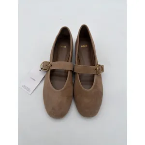 MNG Mango Sand Suede Goat Leather Mary Jane Flat Minimalist Buckle EU38 US7.5 thumbnail 3