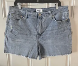Seven7 Women’s Denim Shorts Size 14 Light Wash Distressed Raw Hem High Rise NWOT thumbnail 1