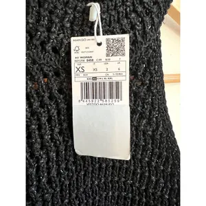 Mango Black Metallic Knit Halter Mini Dress XS Open Crochet Shimmer thumbnail 6