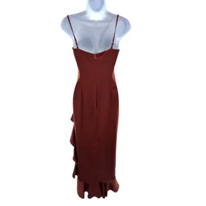 Nookie Sasha Gown Mocha Leg Slit Ruffle Satin Maxi‎ Dress Size XS Formal Glam thumbnail 5