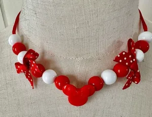 Disney red and white beaded mini mouse bow necklace thumbnail 1