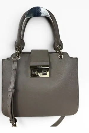 Furla Satchel Crossbody Bag Womens Small Gray Leather Top Handle Gold Hardware thumbnail 1