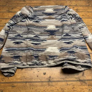 Lucky Brand Womens Open Cardigan Sweater Small Navy Tribal Aztec Long Pockets‎ thumbnail 7