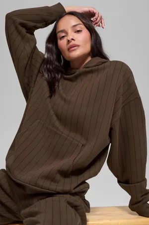 ALO Yoga NWT Pinstripe Hoodie Sweatshirt in Expresso Size M thumbnail 1