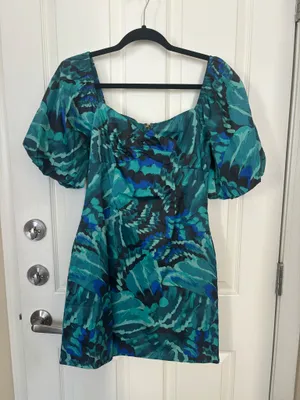 PROSPERINA HEDY BLUE MULTI ABSTRACT PRINT COTTON MINI DRESS thumbnail 1