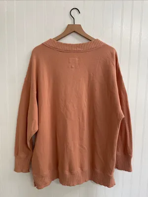 AERIE Relaxed Boyfriend Distressed V-Neck Sweatshirt Burnt Coral Size S thumbnail 3