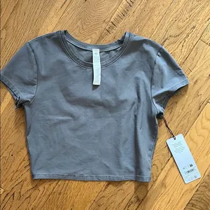 NWT - M - ALO Yoga Gray Fitted Crop T-Shirt thumbnail 1
