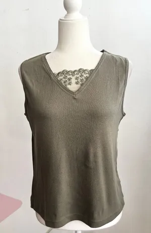 Vintage Olive Green Mesh Overlay Tank Top Y2K‎ 2000s Indie Sleaze Grunge Large thumbnail 1