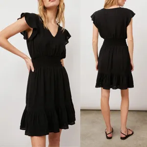 Rails Tara Dress Womens XS Black Linen Blend Smocked Lace Boho Cottagecore‎ thumbnail 2