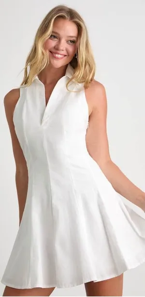 Lulu's Zenley White Collared Skater Mini Dress thumbnail 1