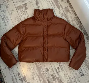 Shein Faux Leather Puffer Brown Coat thumbnail 1
