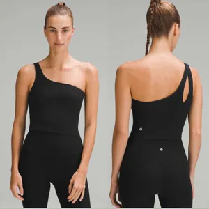LULULEMON Ribbed Nulu Asymmetrical Yoga Tank Top in Black Sz. 10 thumbnail 2