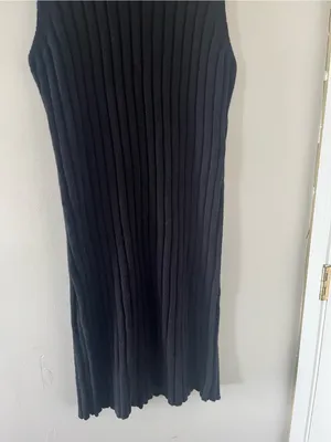 Black Ribbed Knit Midi Dress Large Sleeveless Mock Neck Minimalist Capsule thumbnail 3