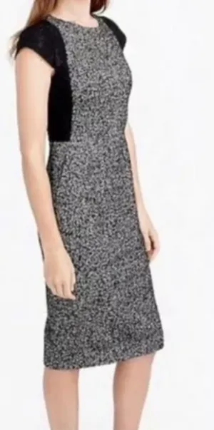 Women's J. Crew Lace and Tweed Wool Sheath Dress Size 0 Black and White thumbnail 1
