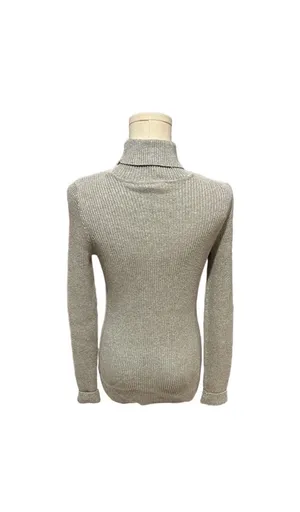 Basic Editions Women's Silver Metallic Ribbed Turtleneck Long Sleeve Sweater thumbnail 6