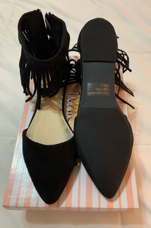 Wild Diva Lounge Fringed Black Suede Flats- Brand New thumbnail 3