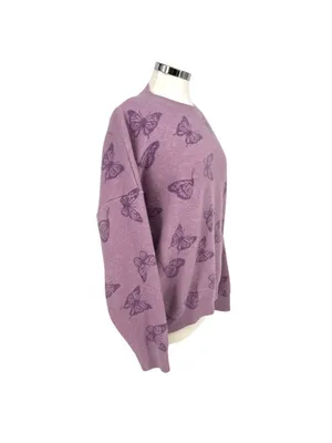 Le Lis Collection Butterfly Print Purple Oversized Sweater Size Medium thumbnail 6