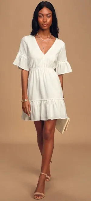 LULU's Bachelorette Engagement Bridal Shower Honeymoon Flowy Babydoll Mini Dress thumbnail 1