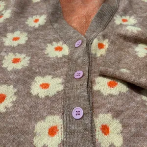 Floral Knit C ardigan - Pink Flower Buttons - Size One Size thumbnail 4