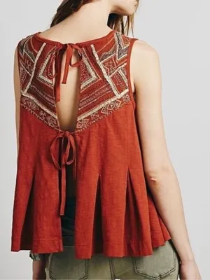 FREE PEOPLE Libertine Embroidered Open Back Tank in Rust thumbnail 2