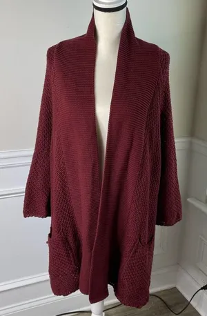 Lucky Brand burgundy‎ knit sweater cardigan size large thumbnail 1