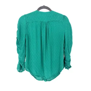 Maeve Anthropologie Emerald Green‎ Jacquard Ruched Puff Sleeve Blouse Size 0 thumbnail 3
