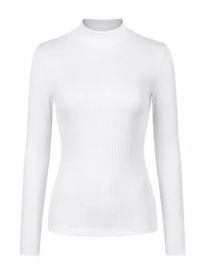Athleta White Ribbed Mock Neck Long Sleeve Fitted Top Women’s Medium thumbnail 2