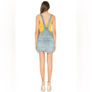 Free People Denim Raw Hem Mini Overall Skirt Size 4 thumbnail 2