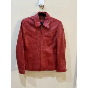Whet Blu Leather Jacket Womens Size Medium Petite Red Zip Up thumbnail 2