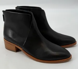 Soludos‎ Women Black Leather Venetian Low Bootie Ankle Boots Wood Heel Size 7 thumbnail 1