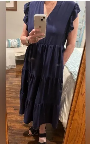 Entro Women’s Size Large Navy Blue Lagenlook Tiered Modest Tent Cottagecore Farm thumbnail 1