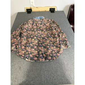 VTG At Last Shirt Top Women M Floral Button Down Long-Sleeve Denim Collar 90's thumbnail 6
