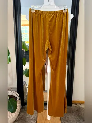 Gold Velvet Retro Wide Leg Stretchy Pants thumbnail 2