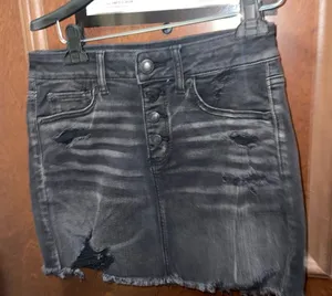 American Eagle Outfitters Distressed Black Denim Hi-Rise Skirt Size 4 thumbnail 1
