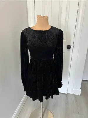 Baltic Born Black Crushed Velvet Smocked Dress thumbnail 2