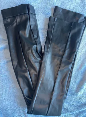 Leather ZARA Faux Pants Black High-Rise thumbnail 1