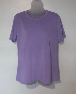 Women’s Lavender Purple Pleated Neck Short Sleeve Top Large thumbnail 1