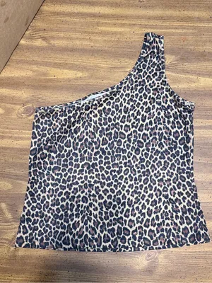 One-Shoulder Leopard Print Women's Top - Brown asymmetrical sequins thumbnail 5