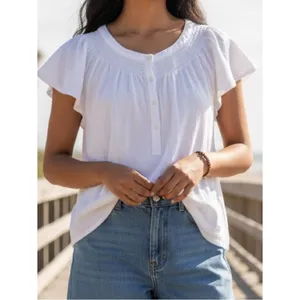 Vineyard Vines White 100% Cotton Gauze Smocked Boho Peasant Blouse‎ Top Medium thumbnail 8
