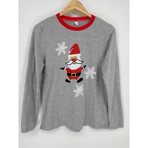 Women's Christmas Santa Claus Pajama Set Small Snowflakes Gray Red Sleepwear thumbnail 4
