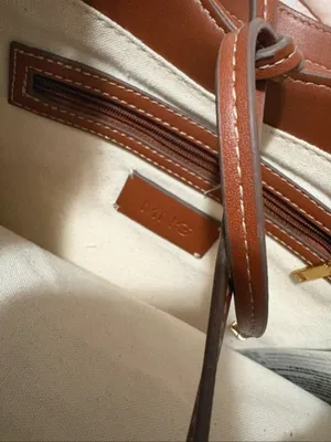 Mango MNG NWOT cognac brown leather Canvas Hobo Shoulder Bag in Beige and Brown thumbnail 2