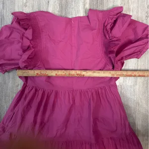 English Factory Magenta Pink Tiered‎ Midi Dress Ruffle Puff Sleeve Square Neck thumbnail 7