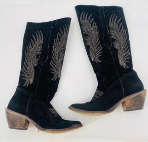 Coconuts by Matisse Black Silver Western Style Cowgirl Silver Wings Block Heel Boots size 8 thumbnail 1