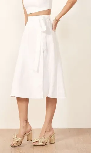 Reformation Molto Linen Wrap Skirt size XS White Midi thumbnail 1