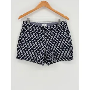 Crown & Ivy Chino Shorts Womens 6 Navy Blue Geometric‎ Trellis Stretch Casual thumbnail 2